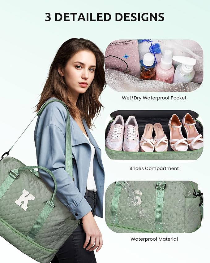 Personalized Travel Gifts for Women-Initial Travel Bag with Shoe Compartment, Personalized Weekender Bag, Monogram Overnight Bag for Women, Letter Travel Bag with Makeup Bag (Letter S)