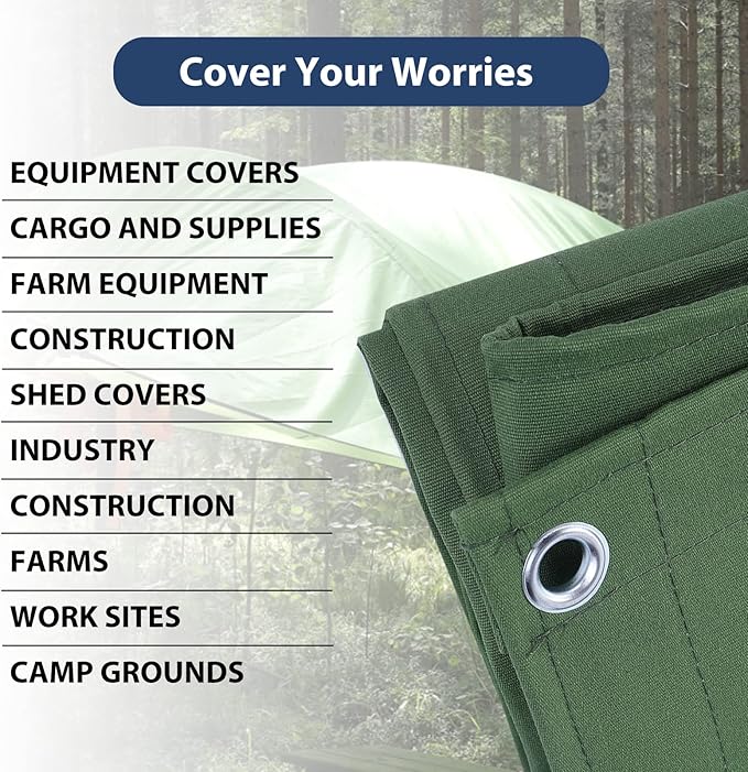 12’x20’ Canvas Tarps Heavy Duty Waterproof Tarpaulins with Aluminum Grommets,UV Resistant, 22Mil Multipurpose Drop Cloth, 14oz Durable Cover Sheet for Outdoor and Indoor Use with Ropes.