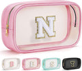 YOOLIFE Initial Travel Makeup Bag Pouch, Clear Toiletry Bag for Women Travel Accessories Cosmetic Bag Skin Care for Teen Make Up Bags Birthday Gifts for Women Unique Teacher Mom Friends Gifts Pink N