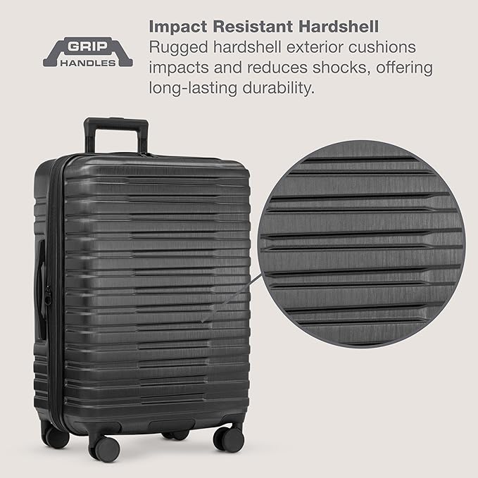 U.S. Traveler Boren Polycarbonate Hardside Rugged Travel Suitcase Luggage with 8 Spinner Wheels, Aluminum Handle, Carry-on 22-Inch, USB Port, Black