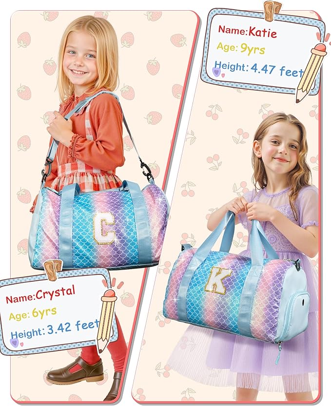 Girls Gifts 9-10 Year Old-Girl Gym Bag with Shoe Compartment, Kid Personalized Weekender Overnight Bags, Initial Travel Tote with Makeup Pouch, Kids Easter Gift (Letter V)