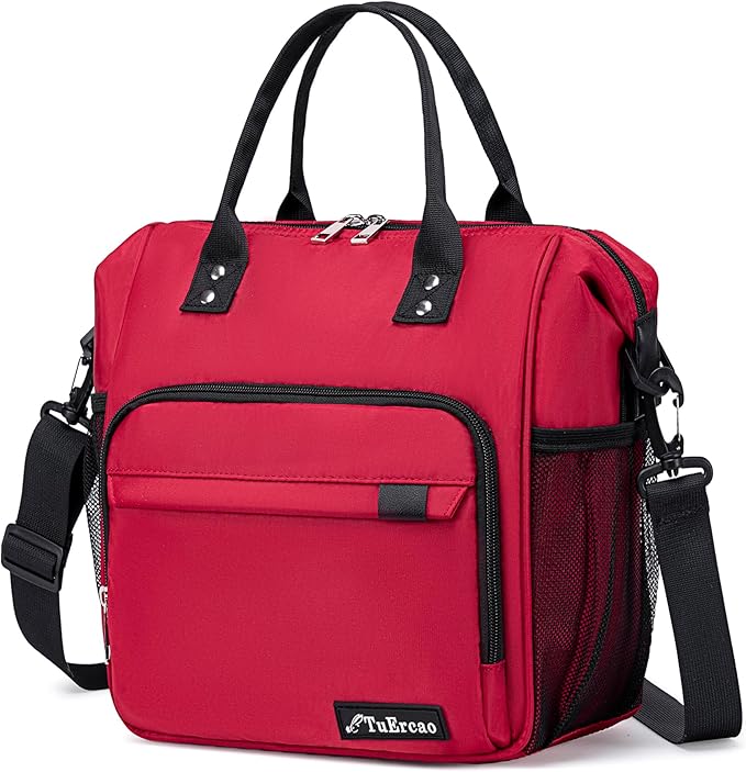 Red Lunch Box for Women for Work Insulated Lunch Bag for Female Adult, Fashion Ladies Lunch Tote Bag