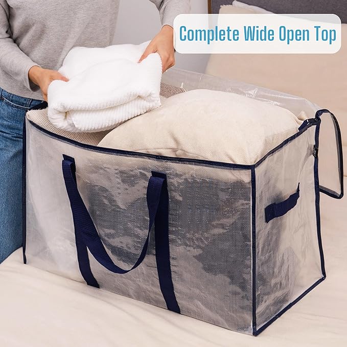 VENO 2 Pack Moving Bags, Heavy Duty, Moving Boxes Alternative, Packing Storage Supplies for Dorm Room Essentials with Zipper for Clothes, Extra Large Totes for Packaging (Clear, 2 Pack)
