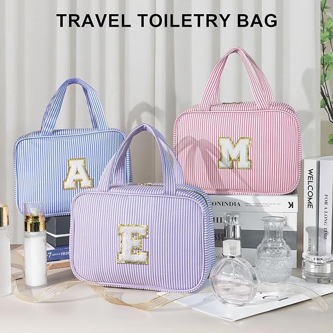 TOPEAST Travel Toiletry Bag Initial Makeup Bag for Teen Girls - Birthday Gifts for 7 8 9 10 11 12 13 14 15 16 17 18 Year Old Girls, Teen Girl Gifts Trendy Stuff - Letter L, Pink