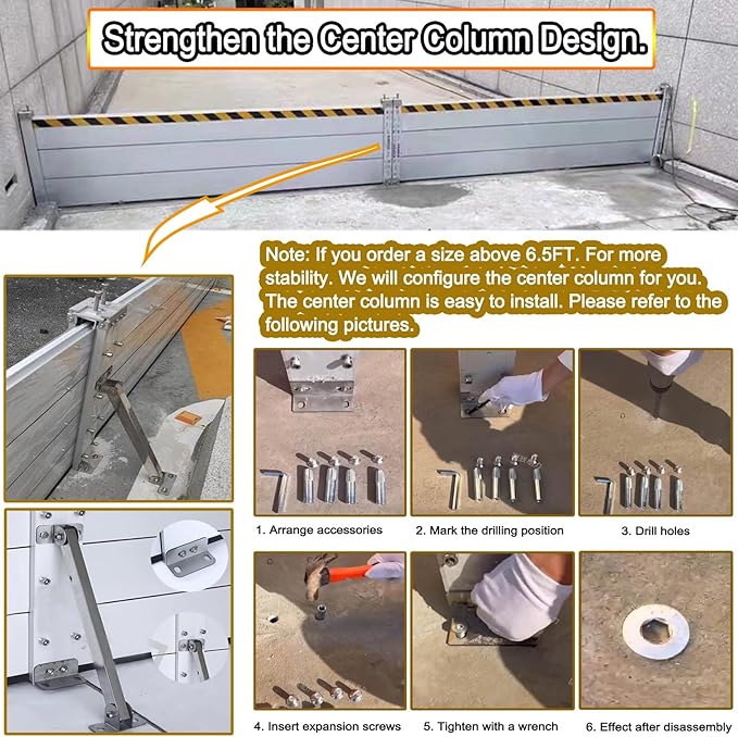 Reusable Flood Barrier, 3/4/5/6/7/8/9/10/11/12/13ft Long Heavy Duty Aluminum Water Barrier Shield for Sliding Glass Door/Driveway/Home Doorway, Removable Stopper Shield with Rubber(H 1.3ft
