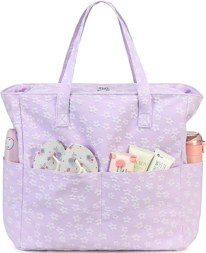 LEDAOU Large Beach Tote Bag Women Waterproof Sandproof Zipper Beach Tote Bag for Pool Gym Grocery Travel with Wet Pocket