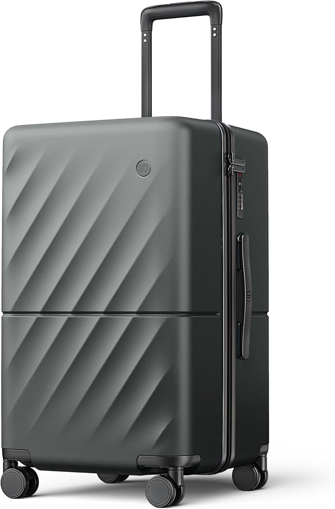 NINETYGO Trunk Luggage 22 Inch, Small Checked Luggage with Double Spinner Wheels, Anti-Burst Zipper, Hard Case PC Suitcase, Lightweight Travel Luggage, TSA Approved (Slate Grey, Hudson)