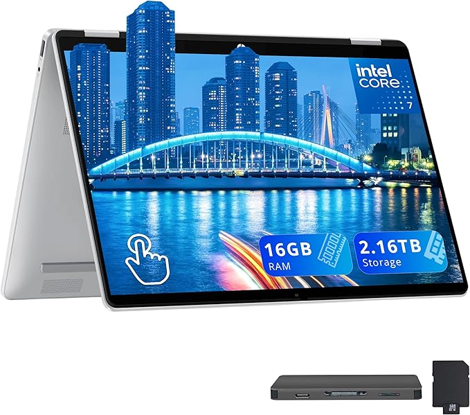 HP OmniBook 5 Flip 2-in-1 14" 2K Touchscreen Laptop, Intel 7 150U, 16GB LPDDR5, 2.16TB Storage(2TB SSD+160GB Docking Station Set), Intel Graphics, Backlit Keyboard, Wi-Fi 6E, Windows 11, Silver