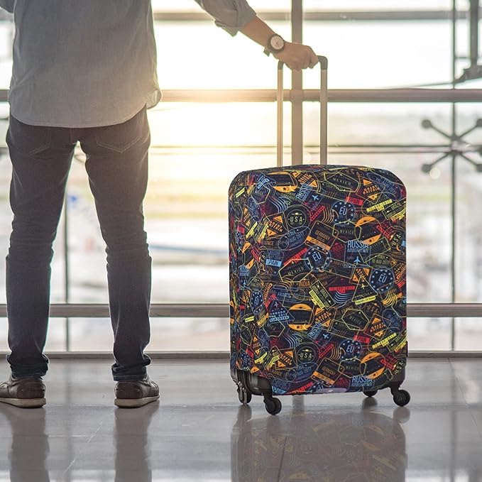Explore Land Travel Luggage Cover Suitcase Protector Fits 27-30 Inch Case (Stamp, L)