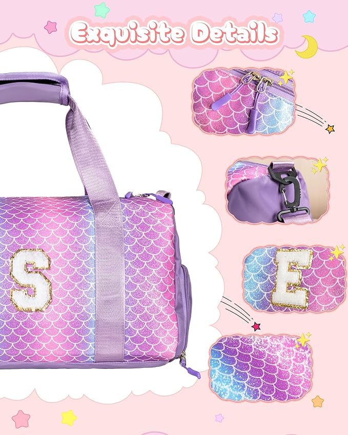 Birthday Gift for Granddaughter-Girl Gym Bag with Shoe Compartment, Kid Personalized Weekender Overnight Bags, Initial Travel Tote with Makeup Pouch, Christmas Gifts for Girls (Letter Z)