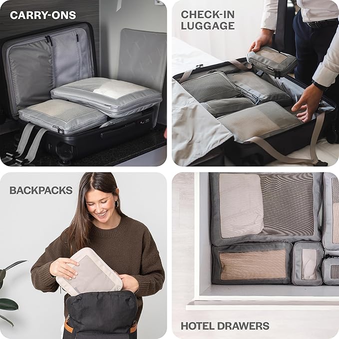 Compression Packing Cubes for Travel - Luggage Organizer Bags - Double Zipper Packing Cubes for Suitcases (2-Pack, Olive)