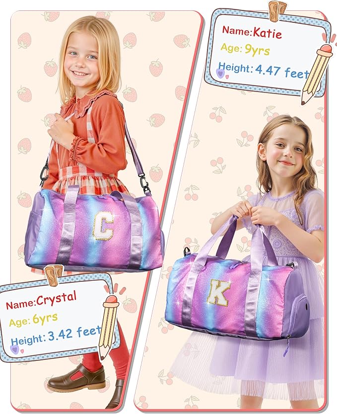 Cool Stuff for Teen-Girl Gym Bag with Shoe Compartment, Kid Personalized Weekender Ballet Bags, Initial Travel Tote with Makeup Pouch, Gift for 7 8 9 10 11 12 Year Old Girls (Letter S)