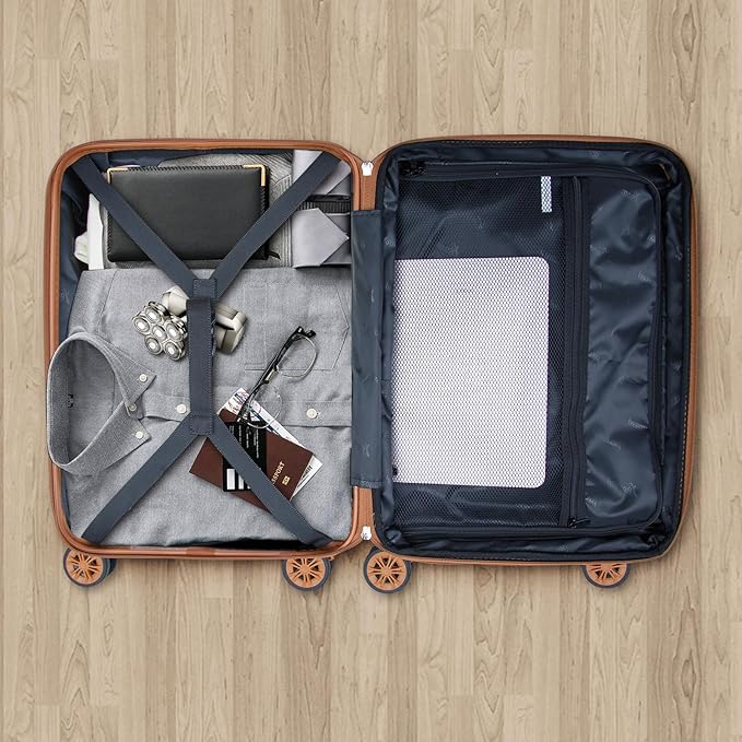 Romswi Expandable 24" Checked Luggage,Medium Hardshell Suitcase with Double Spinner Wheels for 20% More Space, Airline Approved Lightweight Hardside Luggage, Scratch-Resistant & YKK Zipper,Silver