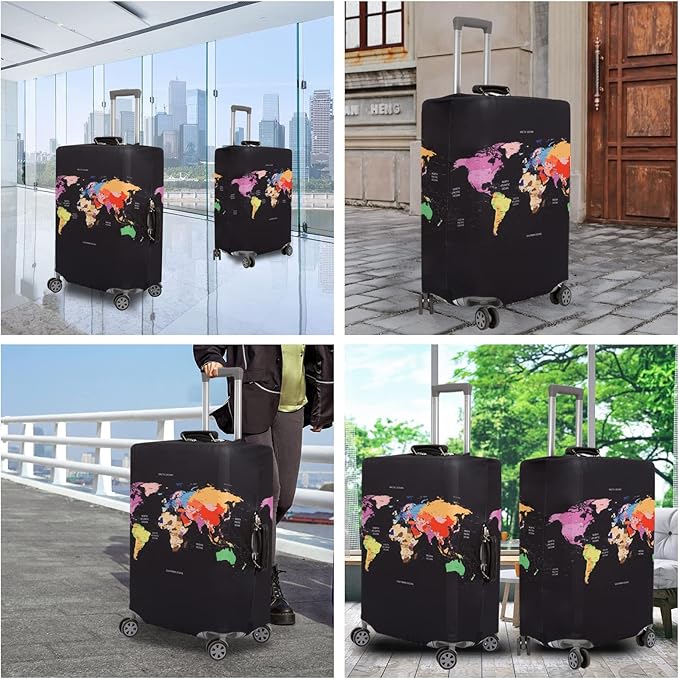 MosaiRudo Thicker Luggage Cover Elastic Suitcase Cover Protector Fits 18-32 Inch Suitcase Travel Accessories (Travel-4, XL)