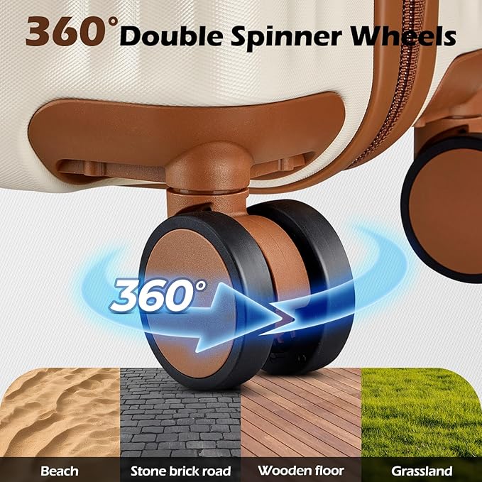 Luggage Set 3 Piece Luggage with PC+ABS Hardshell TSA Lock Spinner Wheels Carry on Lightweight Suitcase,Cup Holder,YKK Zippers (Beige, 5 piece sets(20/24/28/DB/TB))