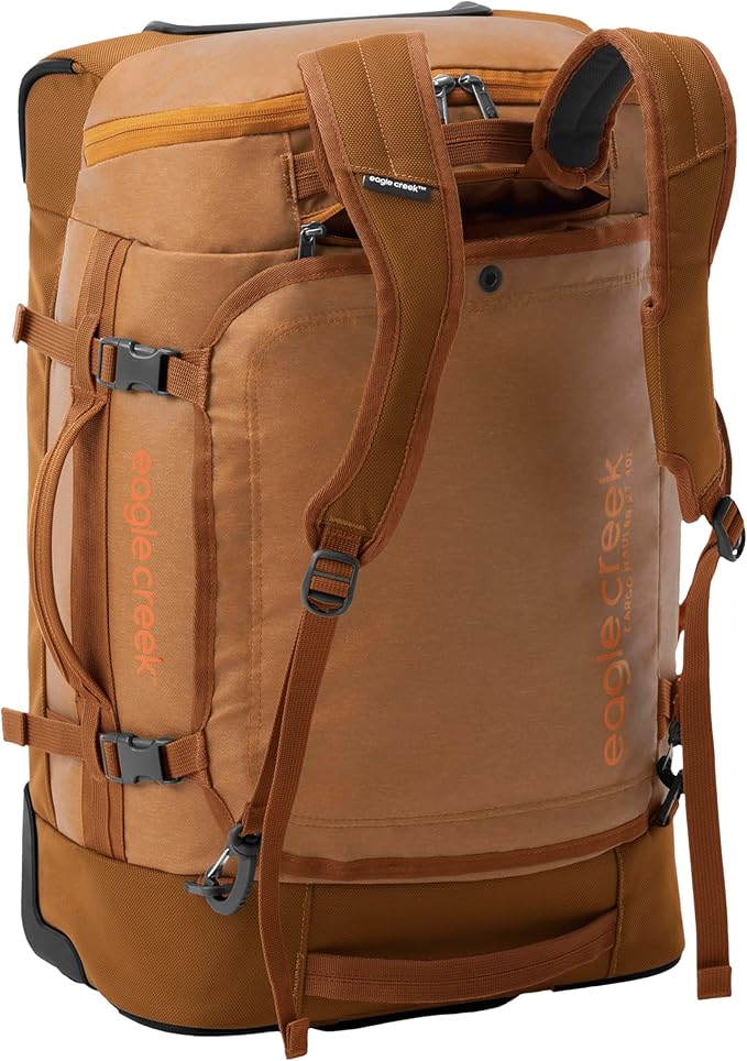 Eagle Creek Cargo Hauler XT Wheeled Duffel - Wheeled Backpack Duffel - Deployable Backpack Straps - Lockable U-Lid & Easy Access Compartment - Iron Orange