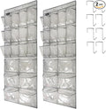 2 Pack Extra Large Hanging Crystal Clear Over Door Shoe Organizers, Closet Shoe Rack Organizer, 12+6 Pockets, 8 Hooks, Grey (59" x 21.6")