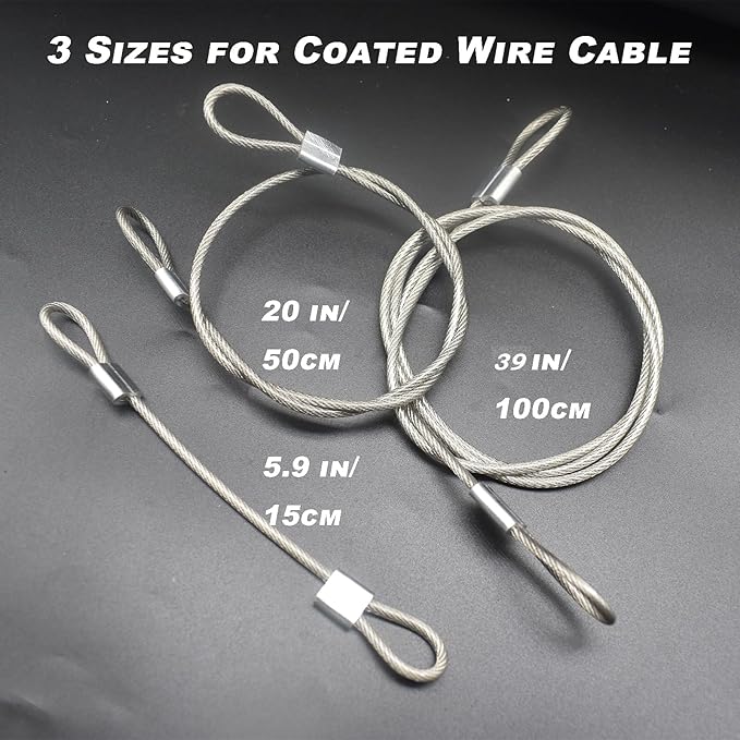 6 pcs 39 inch(100cm) 3mm Thickness Stainless Steel Wire Cable with Loops Vinyl Cover Coated Short Rope Lanyard Lock Safety Tether Chains,Clear