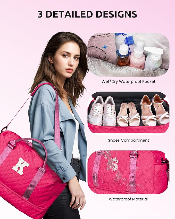 Ladies Gifts for Women, Birthday Gift-Initial Travel Bag with Shoe Compartment, Personalized Weekender Bag, Monogram Overnight Bag for Women, Letter Travel Bag with Makeup Bag (Letter H)