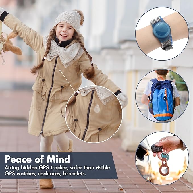 Airtag Holder for Kids Hidden 2 Pack Upgraded GPS Tracker Case, Anti-Removal Airtag Silicone Case with Safety Pins, Avoid Airtag Loss, Suitable for Children, Elderly, Pets, Backpack, Luggage