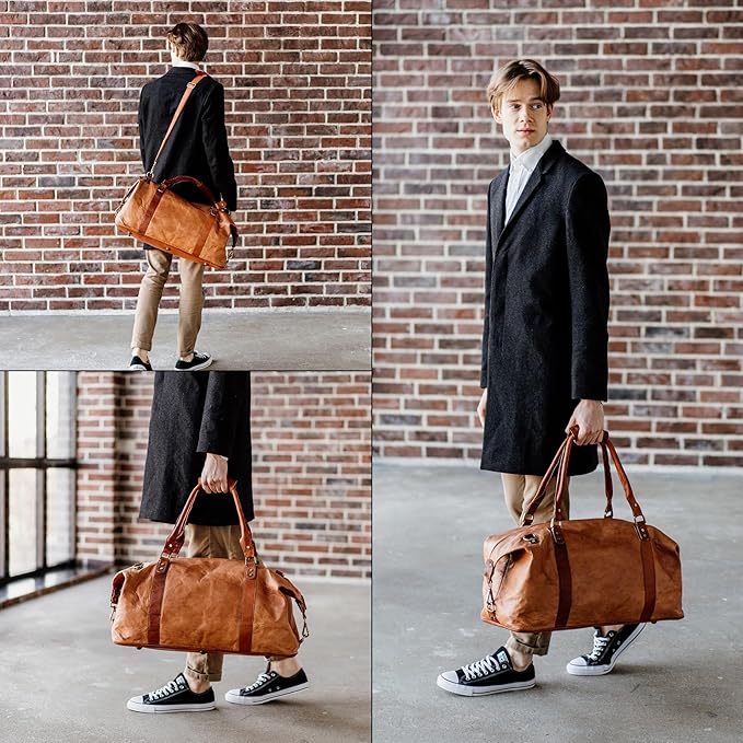 Berliner Bags Vintage Leather Duffle Bag München for Travel or the Gym, Overnight Bag for Men and Women - Brown (Cognac)