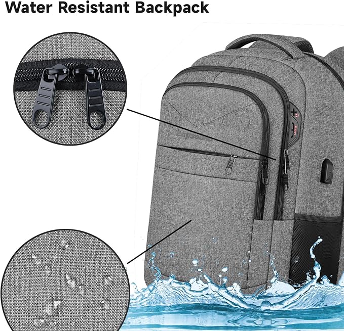 Lapsouno Extra Large Laptop Backpack, 17 Inch Carry on Travel Backpack, Anti-Theft College School Computer Bag with USB Port, Gift for Men Women, Grey