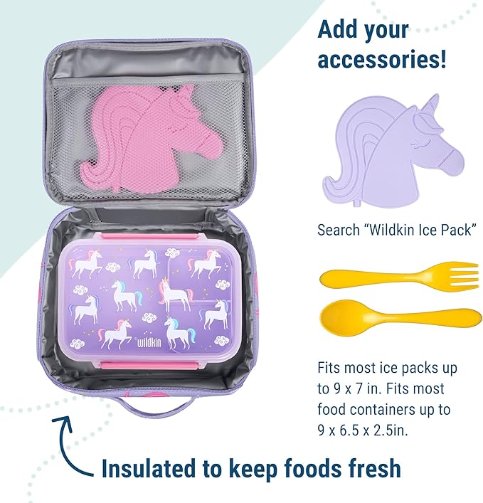 Wildkin Kids Insulated Lunch Box – Durable and Reusable for School & Travel - Orange Shimmer