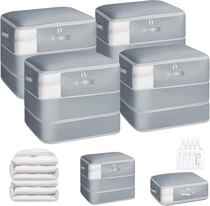 DIMJ Comforter Storage Bag - 110L Large Capacity Ultra Space Saving Self Compression Organize for Duvet, Pillow, Bedding, Blanket Sheet Storage Organizer Nylon Compression Bag for Storage