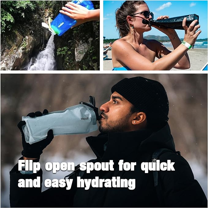 Vapur Collapsible Water Bottle With Carabiner, Compact Bottle Folds Flat For Hydration On The Go, Ideal for Traveling, Hiking or Camping, 23 Ounce, Lavender, Pack of 2