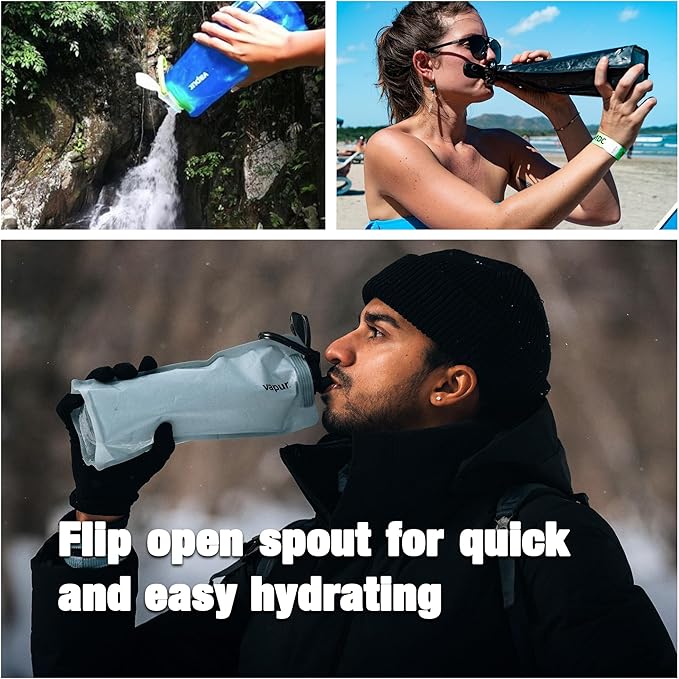 Vapur Collapsible Water Bottle With Carabiner, Compact Bottle Folds Flat For Hydration On The Go, Ideal for Traveling, Hiking or Camping, 23 Ounce, Lavender, Pack of 1