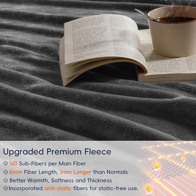 PHF Ultra Soft Fleece Blanket Queen Size, No Shed No Pilling Luxury Plush Cozy 300GSM Lightweight Blanket for Bed, Couch, Chair, Sofa Suitable for All Season, 90" x 90", Dark Grey