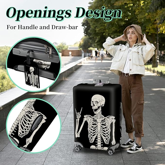 Luggage Cover Suitcase Protector Plus 1 Luggage Tag, Rock Skull Travel Suitcase Cover Suitable for 26-28 inch Luggage (L) with Concealed Zipper Washable Elastic Cloth Dustproof Anti-Scratch