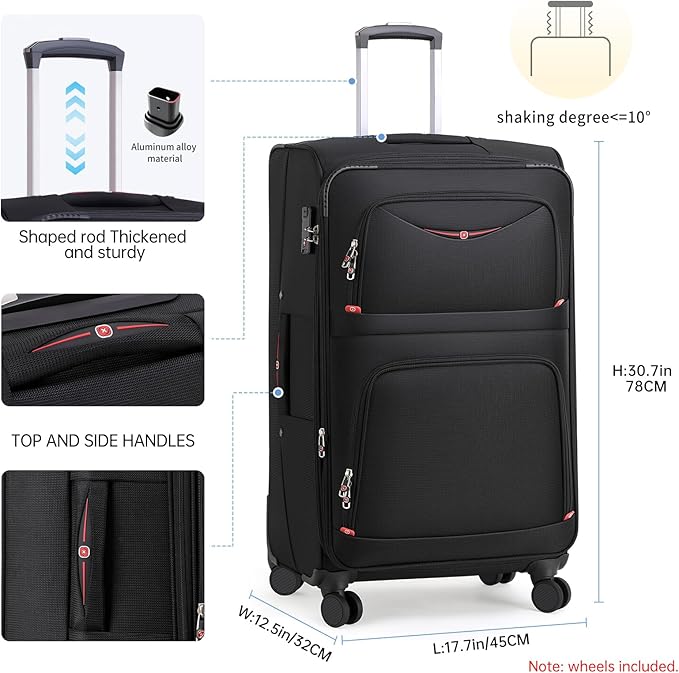 Softside Expandable Luggage with 4 Spinner Wheels, Durable Checked-Luggage Suicase (Black, 29-Inch)