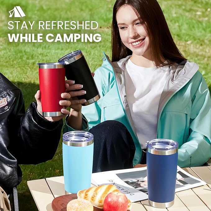 MEWAY 20oz Tumbler 8 Pack Double Wall Vacuum Insulated Travel Mug Bulk, Stainless Steel Tumblers with Lid and Straw, Durable Powder Coated Coffee Cups for Cold & Hot Drinks (Black, 8)