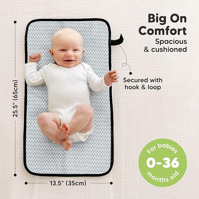 KeaBabies Portable Diaper Changing Pad, Easy Wipe Clean - Foldable Waterproof Baby Changing Mat for Diaper Bag, Compact, Lightweight, 25x13 Baby Changer Travel Essential, Machine Washable (Dino Ridge)