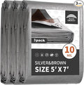 Tarps Heavy Duty Waterproof 5x7 Feet (3 Pack), 10Mil Multipurpose Small Tarp Cover with Metal Grommets and Reinforced Edges, Silver/Brown Tarp by RAINDEWAY