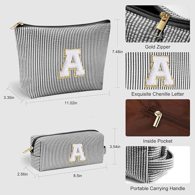 YOOLIFE Gifts for Girls, Women & Teenagers, Personalized Initial Makeup Bag, Unique Stitch Chenille Letter, Multicolor, Cosmetic Case, Makeup & Travel Use