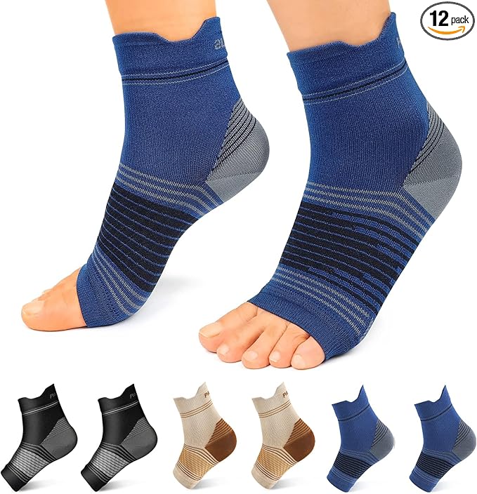 Plantar Fasciitis Sock (6 Pairs) for Men and Women, Compression Foot Sleeves with Arch and Ankle Support (Black, Nude, Navy, Medium)