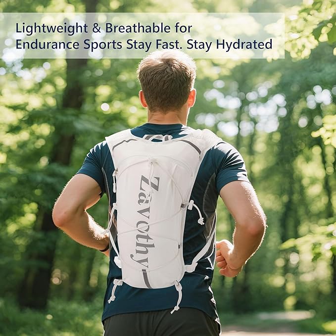 Zavothy Hydration Running Vest for Men & Women – Lightweight 1.5L Hydration Pack with Phone Pockets, Water Bottle Holders, Reflective Strips, Rain Cover – Trail Running, Cycling, Marathon