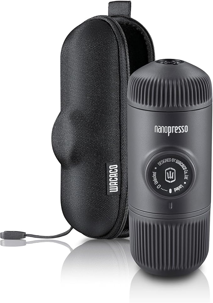 WACACO Nanopresso Portable Espresso Maker Bundled with Protective Case, Mini Travel Coffee Machine, Perfect for Camping, Travel and Office（ Black）