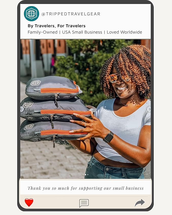 Large Compression Packing Cubes 6 Piece Set for Travel with Lightweight Laundry Bag/Drawstring Backpack for Carry-On Suitcase (Grey/Orange)