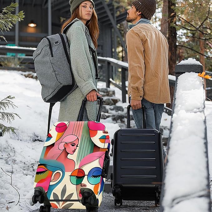 ANNA QUEEN Modern Art Fashion Luggage Cover, Stylish Abstract Woman Suitcase Protector, Washable, Stretchable Travel Sleeve for 32-34 Inch Luggage, Trendy, Colorful Design
