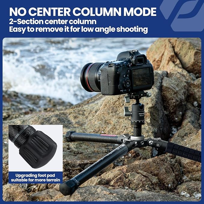 Fotopro 62 Inch Carbon Fiber Tripod for Camera Ultralight Travel Camera Tripod Max Loads Up 22lbs X-Aircross 3 Grey