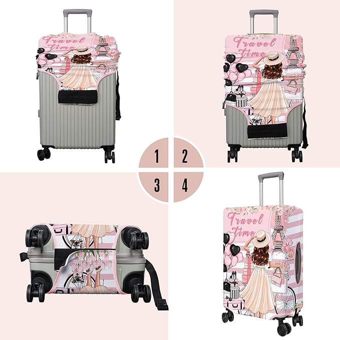 Travel Luggage Cover Suitcase Protector Fits 18-32 Inch Wheel Covers PatternedTravel Related Items Flower Luggage Protector Elastic XL