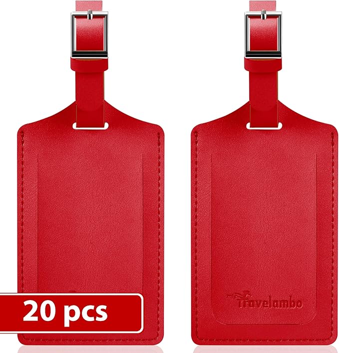 Travelambo Luggage Tags for Suitcases Faux Leather Privacy Protection 20 Pack Bag Tags Travel Accessories Essential, Deep Red