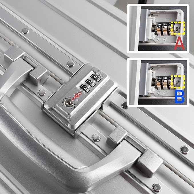 TRAVELKING All Aluminum Carry On Luggage Zipperless Hard Shell Luggage Case with TSA Lock Spinner Alloy Metal Suitcase (Silver, 20")