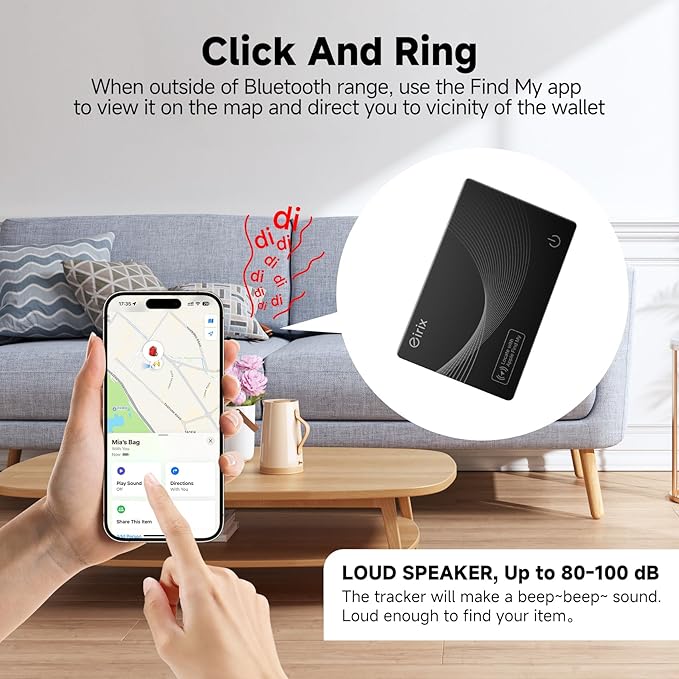 2025[Apple MFi Certified] eirix Air Tags Wallet Tracker Card Work with Apple Find My (iOS Only), Rechargeable Airtag GPS Tracker Item Locator Thin Finder for Wallet, Keys, Luggage, Bags (Black 2Pack)