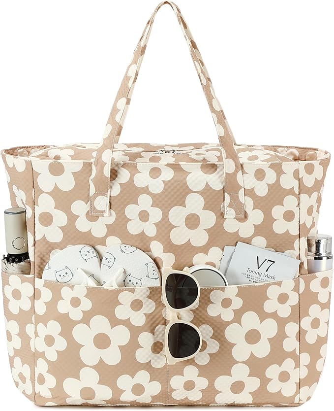 LEDAOU Beach Bag Waterproof Sandproof Women Tote Bag Pool Bag with Zipper for Gym Grocery Travel with Wet Pocket