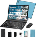 2025 Android Tablet 10.1 Inch Android 14 Tablets with 128GB ROM+18GB RAM (4+14 Virtual), 1TB Expand 2 in 1 10.1 Tablet with Keyboard, Powerful Octa-Core, WiFi 6, Blue