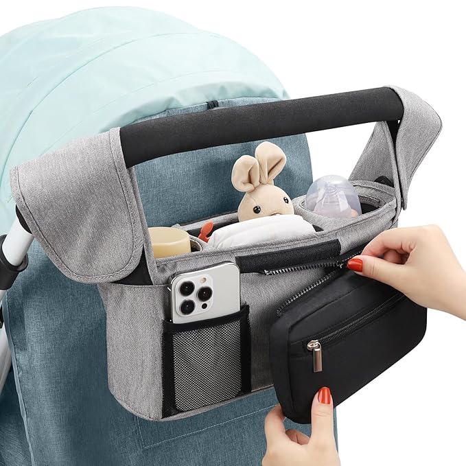 Accmor Universal Stroller Organizer with Insulated Cup Holder Detachable Phone Bag and Shoulder Strap,Stroller Bag Caddy Organizer Fits for Uppababy, Baby Jogger, Britax Strollers